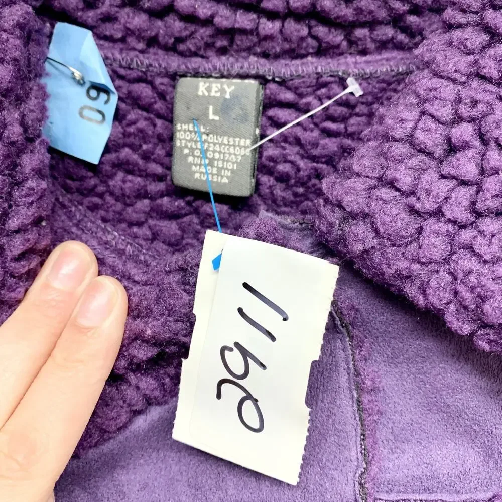 Vintage Key Jacket Women‎ Size Large Purple Collared Sherpa Lined Chore Coat